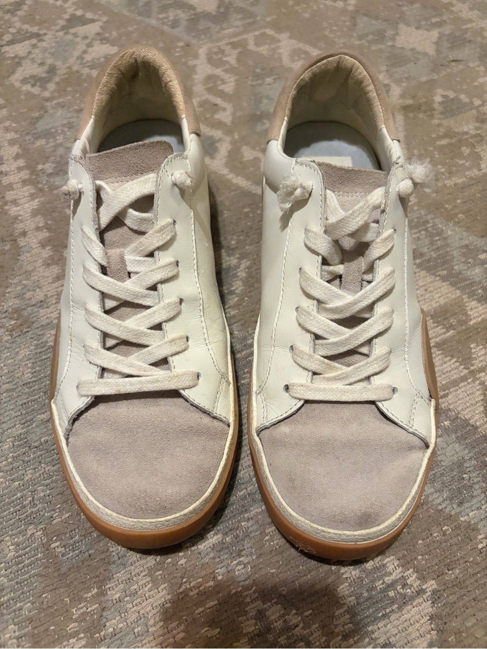 Dolce Vita White and Beige Low-Top Leather Sneakers Zina